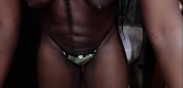  Amateur ebony chick playing with herself in shower